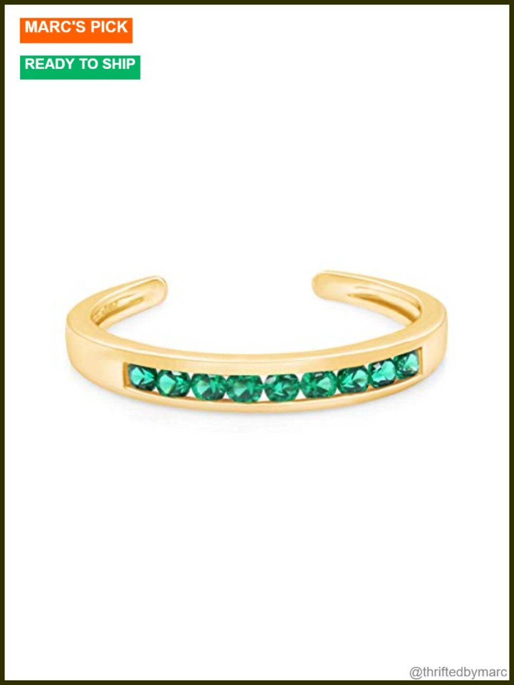 Adjustable Round Toe Ring 10K Yellow Gold Simulated Emerald
